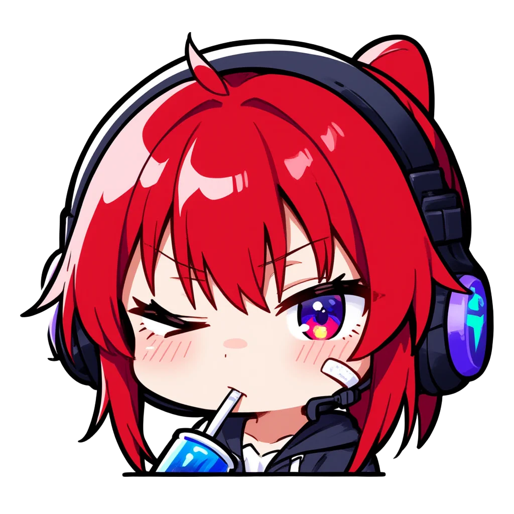 Red gamer girl sipping